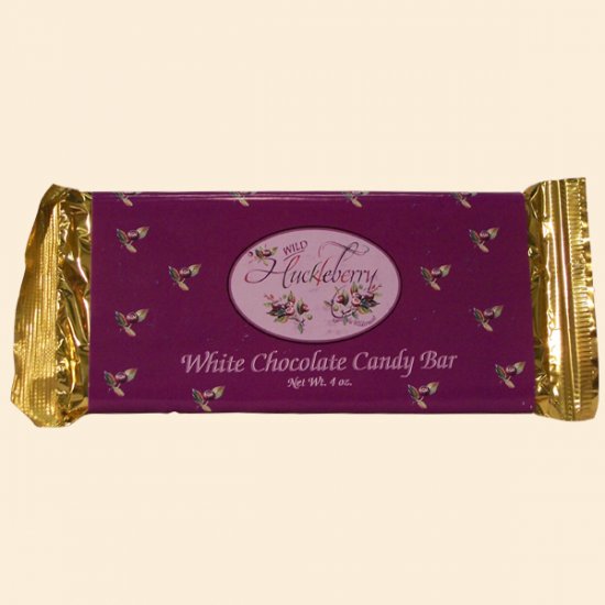 Huckleberry White Chocolate Candy Bar 4 oz. (case of 12) - Click Image to Close