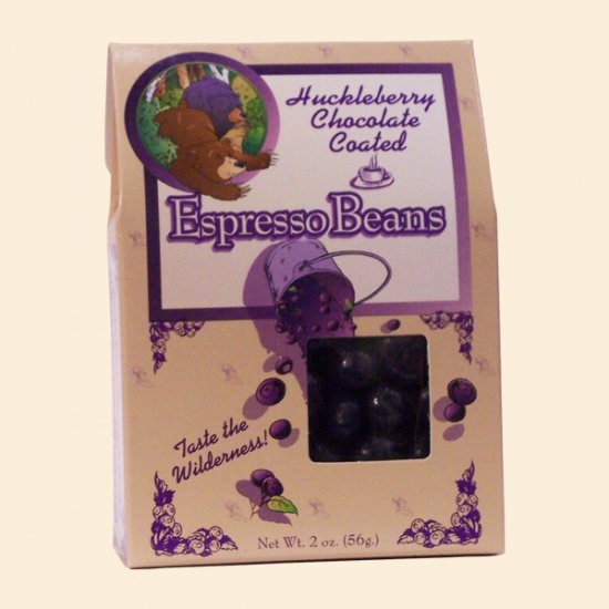 Huckleberry Choc Cvr'd Espresso Beans 2 oz. (case of 24) - Click Image to Close